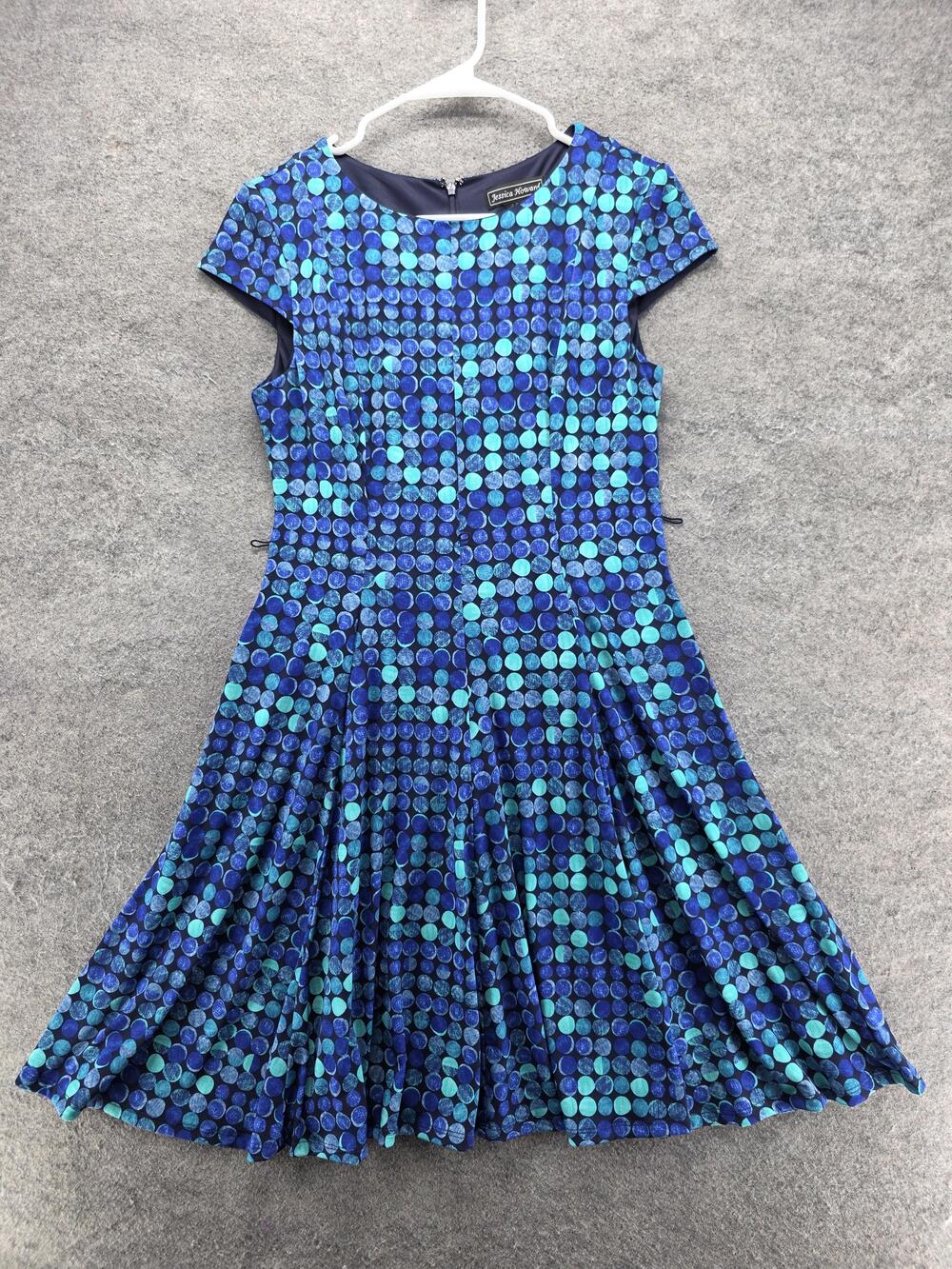 Jessica Howard Dress Womens 8P Blue Fit & Flare Knee Length Polka Dot Jersey